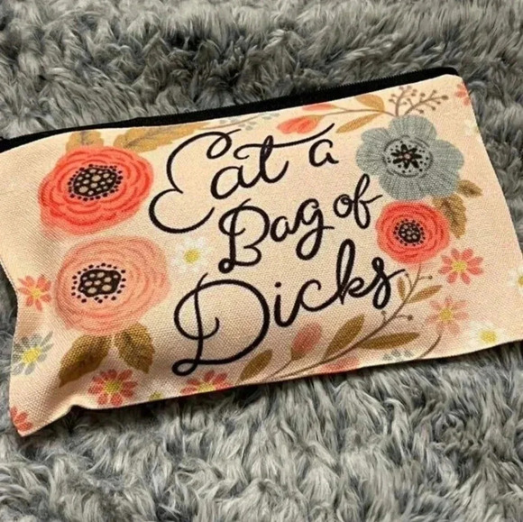 Cursive handwriting cute handbag clutch womens coin purse makeup bag funny eat - Picture 3 of 3